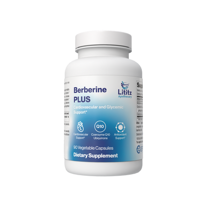 Berberine Plus dietary supplement bottle, 90 vegetable capsules, from Lititz Apothecary