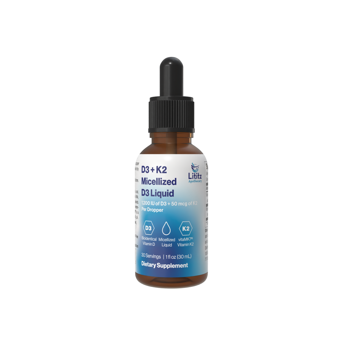 D3 + K2 Micellized D3 Liquid dropper bottle, 1 fl oz (30 mL), from Lititz Apothecary