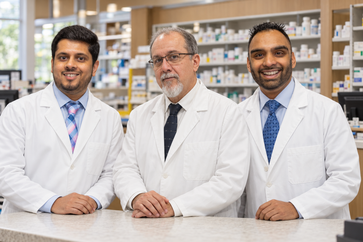 Lititz Apothecary pharmacists in white coats at the pharmacy counter