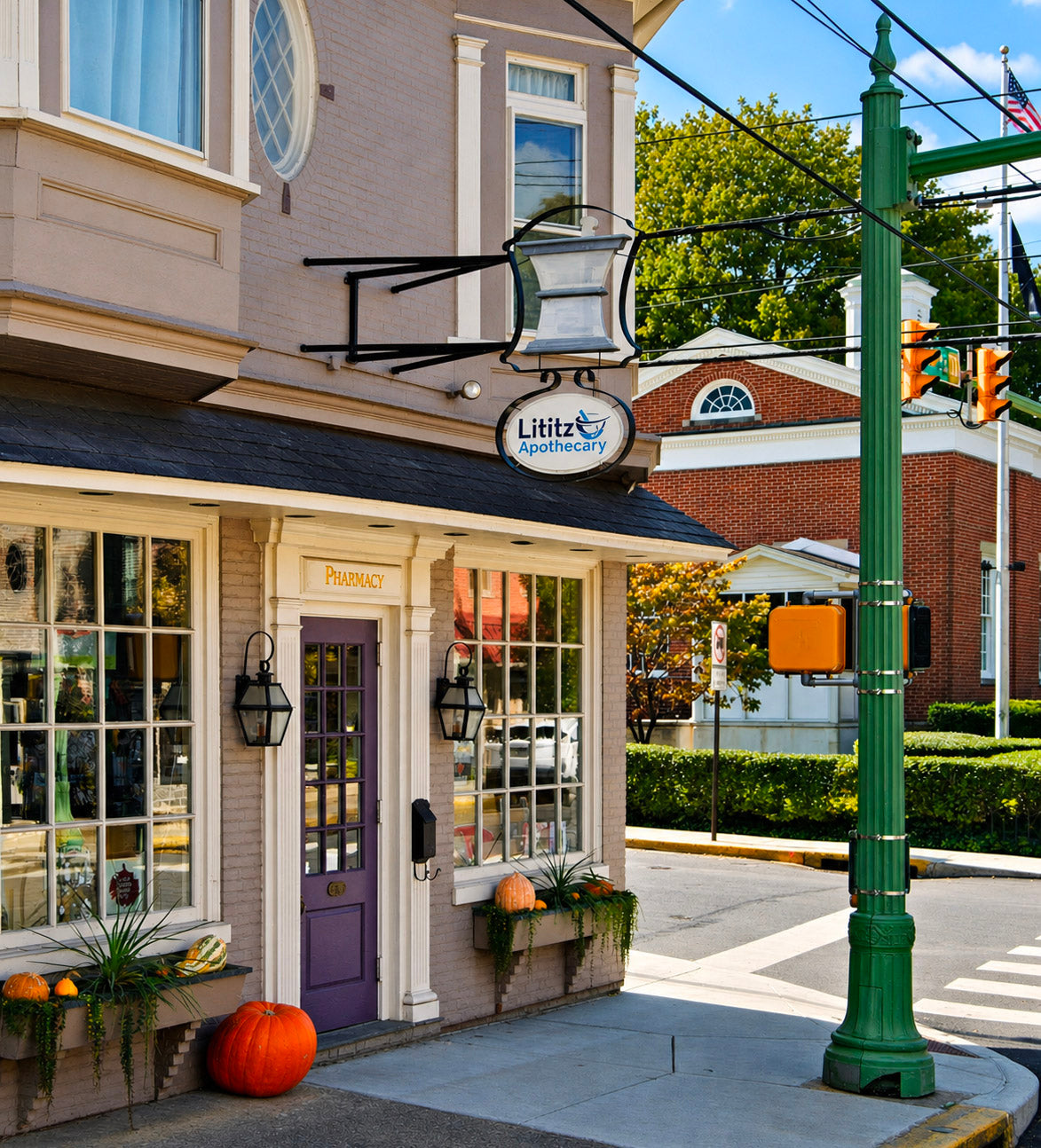 Lititz Apothecary storefront on Main Street in Lititz, PA